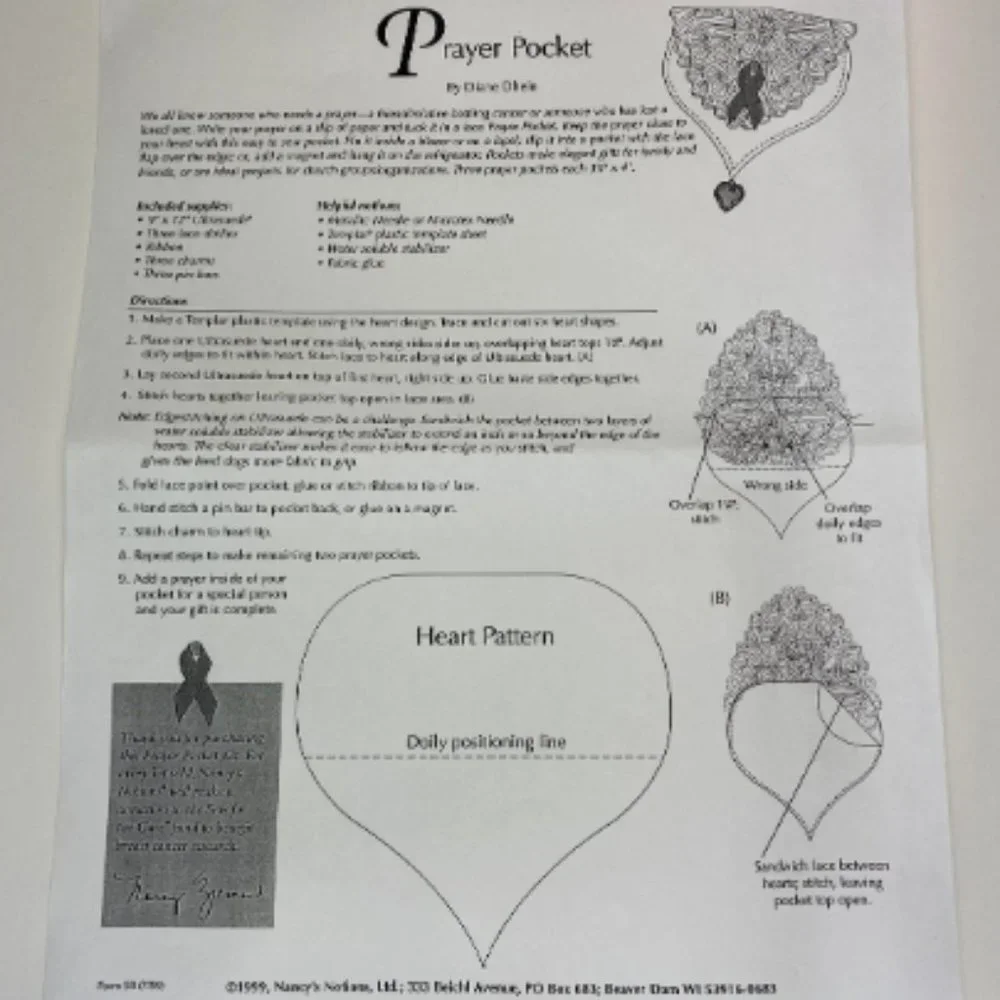 Prayer Pocket 3 Kits Nancy's Notions 'Sew For The Cure' Lace Charms 4
